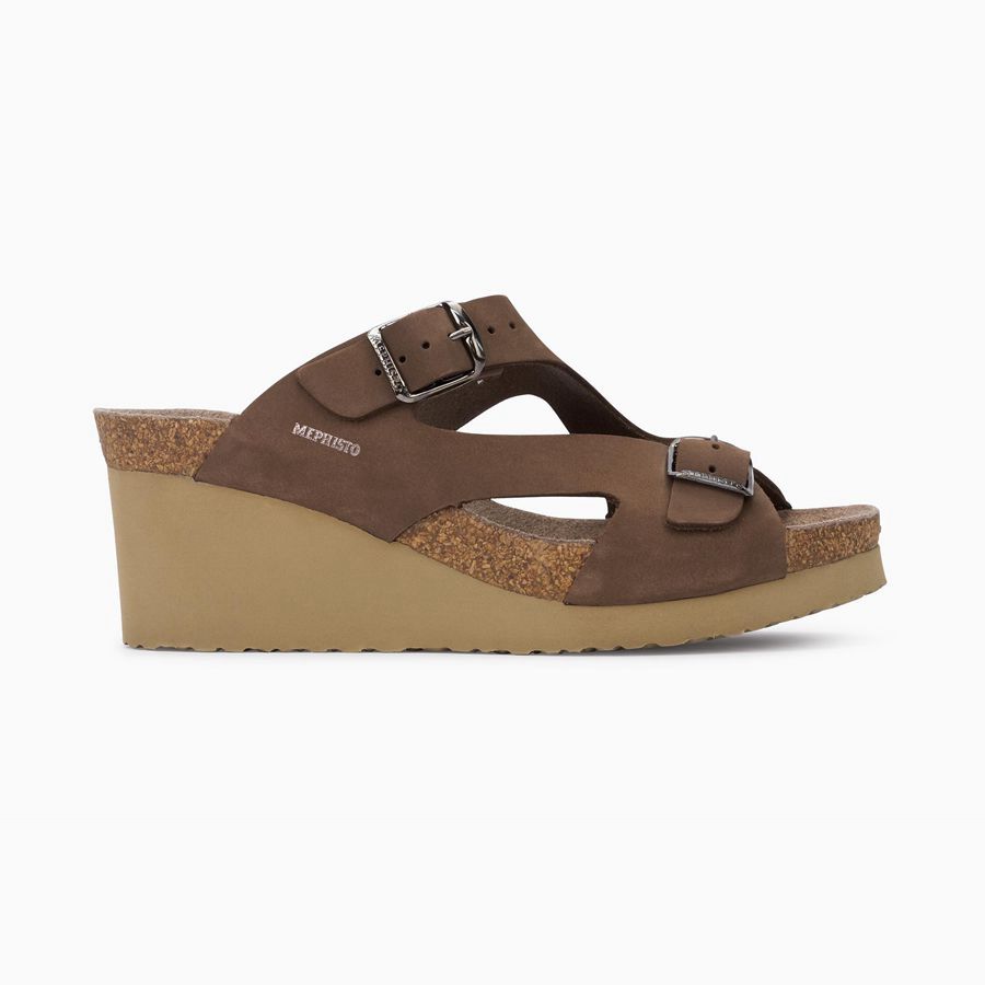 Mephisto TERIE Nubuck Női Wedge Szandál - Sötét Barna, HU-24447